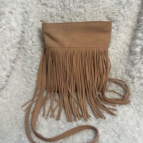 Margot leather suede blush pink fringe small crossbody bag. - Picture 1 of 12